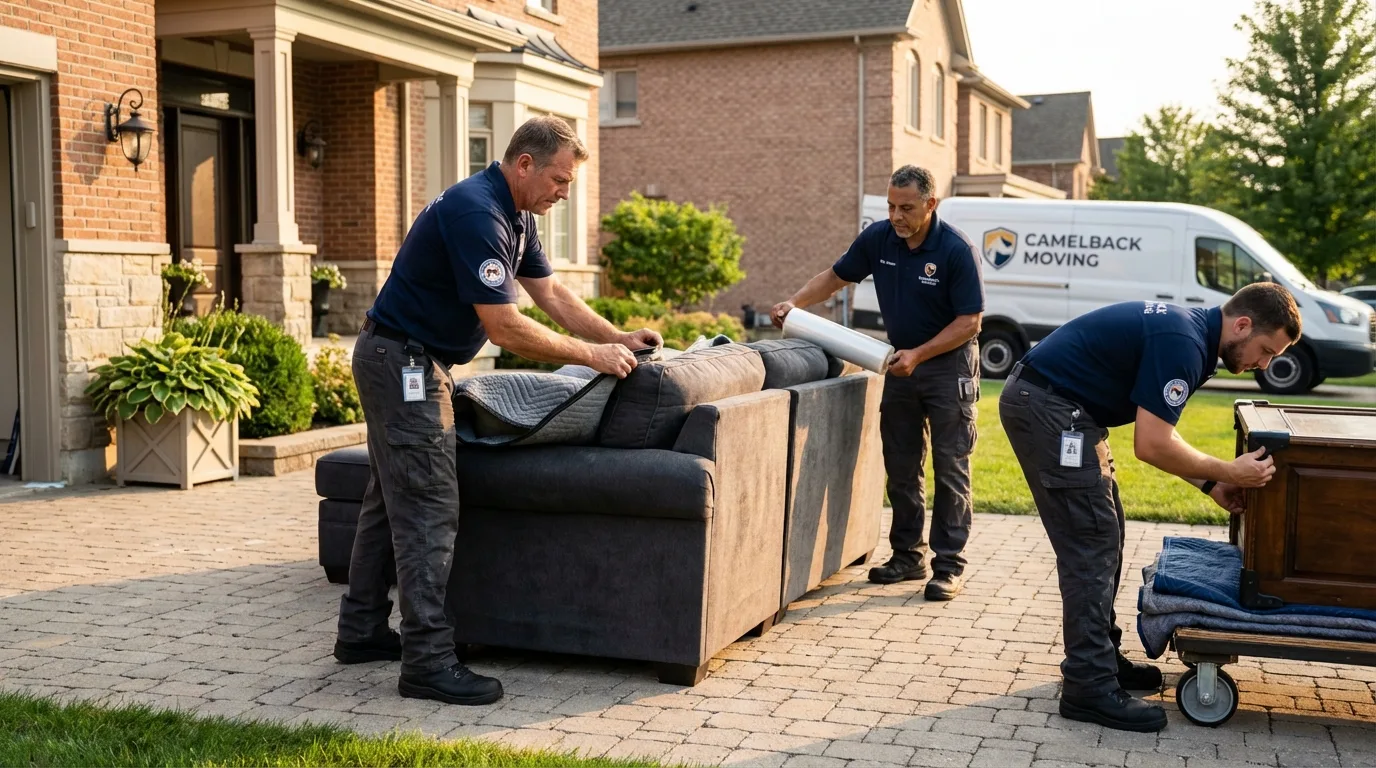 Large estate moving crew wrapping furniture in North Liberty, IN