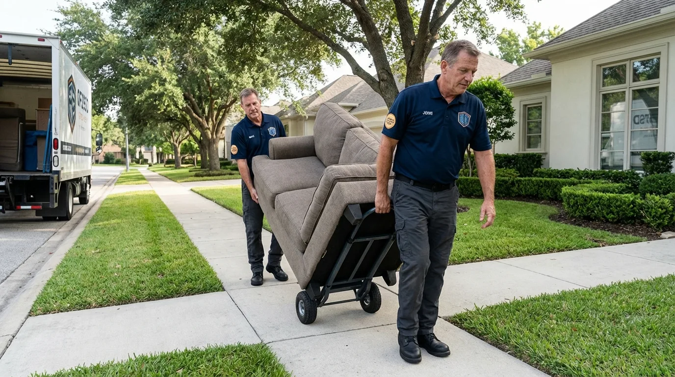 Local residential moving crew loading furniture in North Liberty, IN